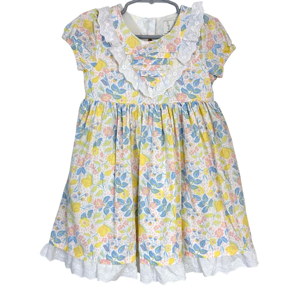 Joie Girls Floral Cotton Spring Easter Lace Trim Dress Size 4T